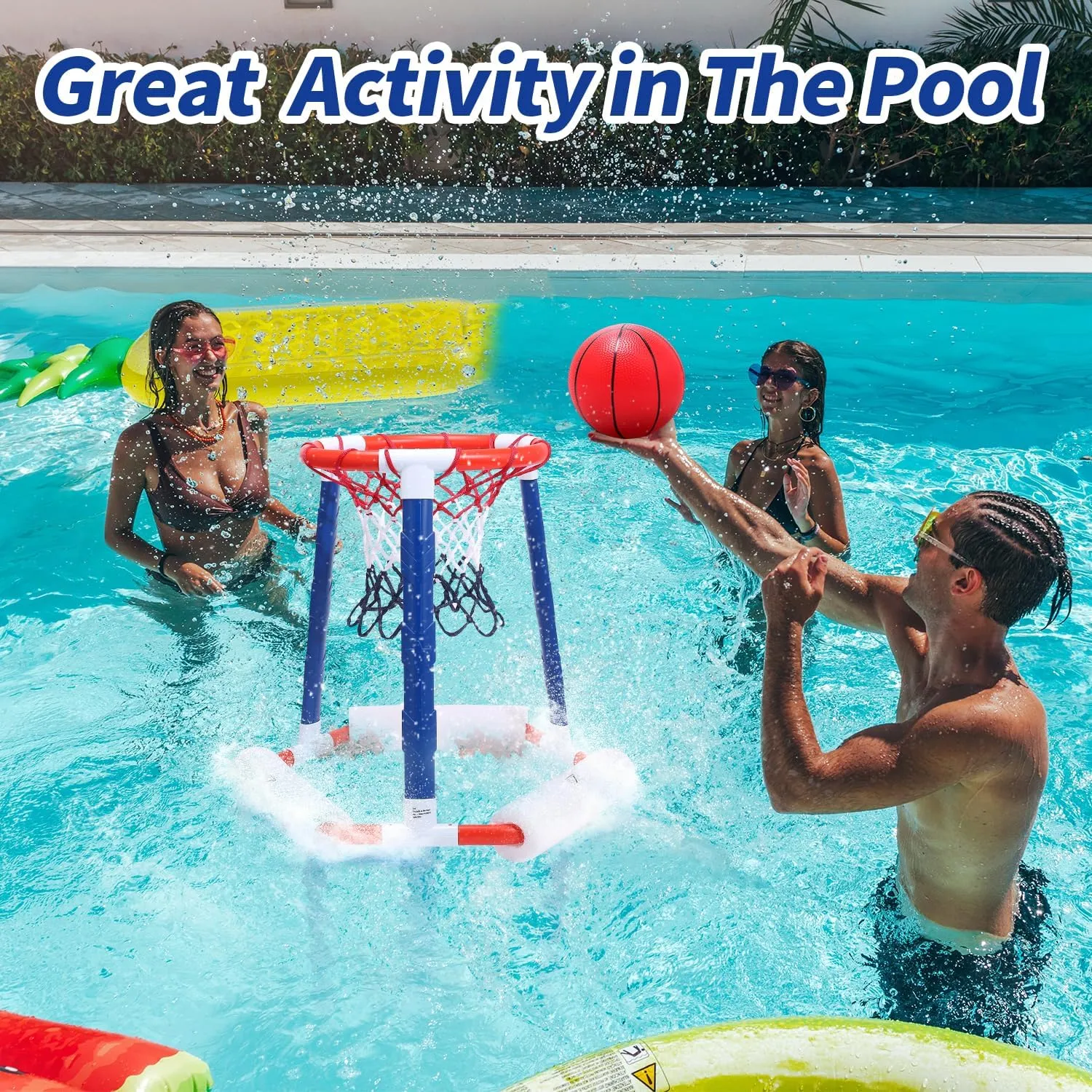 EagleStone Pool Basketball Hoop, Floating Inflatbale Pool Basketball Games Toys with 2 Pool Balls and Pump,Swimming Pool Outdoor Play Toddler Basketball Hoop Indoor for Kids Adults Age 8-12,