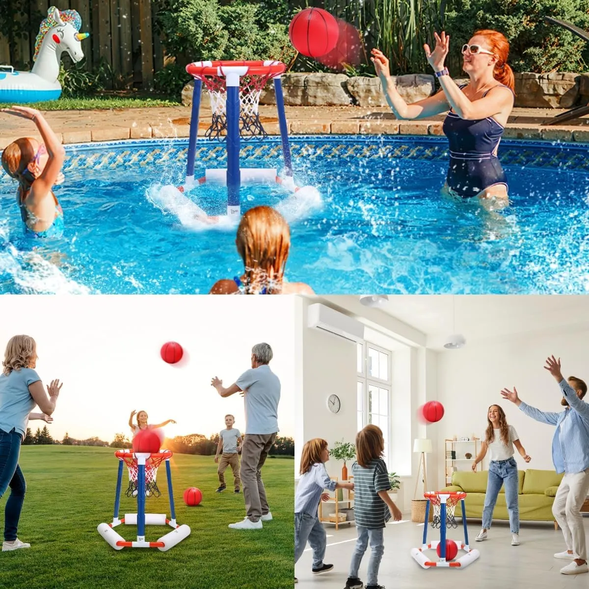 EagleStone Pool Basketball Hoop, Floating Inflatbale Pool Basketball Games Toys with 2 Pool Balls and Pump,Swimming Pool Outdoor Play Toddler Basketball Hoop Indoor for Kids Adults Age 8-12,