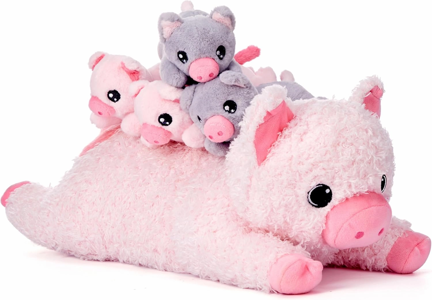 EARTHSOUND Pig Mommy Stuffed Animal Mom and Baby Plush Toy, Cute 16" Soft Fluffly Mama Family Set Huggable Cuddly Toy with Mini Little Babies,Gifts for Kids
