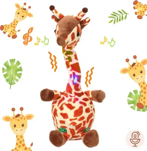 Easfan Dancing Singing Giraffe Repeat What You Say Talking Stuffed Animal Funny Interactive Electric Toy Mimicking Speaking Recording Musical Plush Gifts for Kids,14"