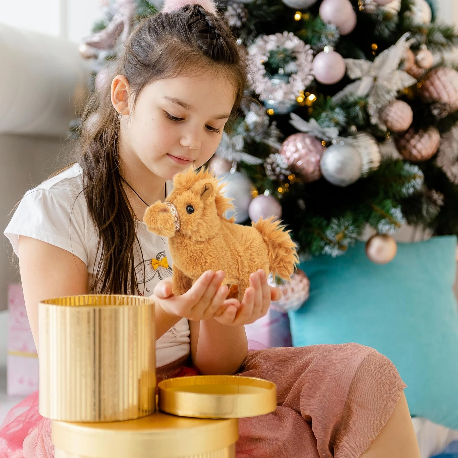 Easfan Walking Pony Toy Plush Interactive Pony with Sound Tail Wagging Stuffed Animal Christmas Birthday Gifts for Kids Toddlers