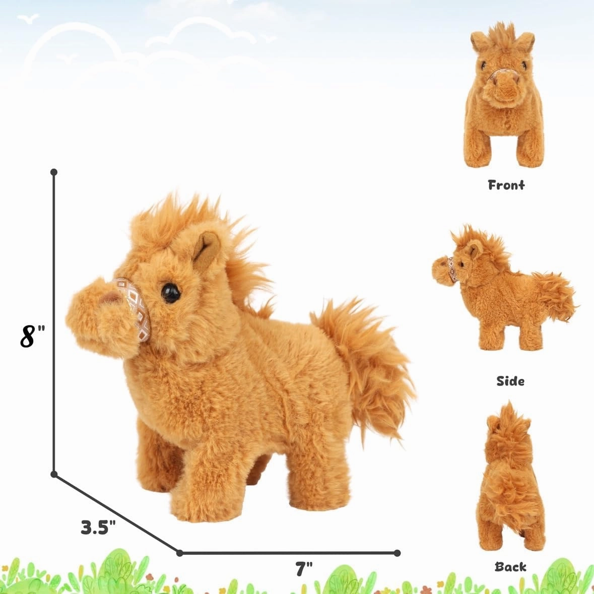 Easfan Walking Pony Toy Plush Interactive Pony with Sound Tail Wagging Stuffed Animal Christmas Birthday Gifts for Kids Toddlers