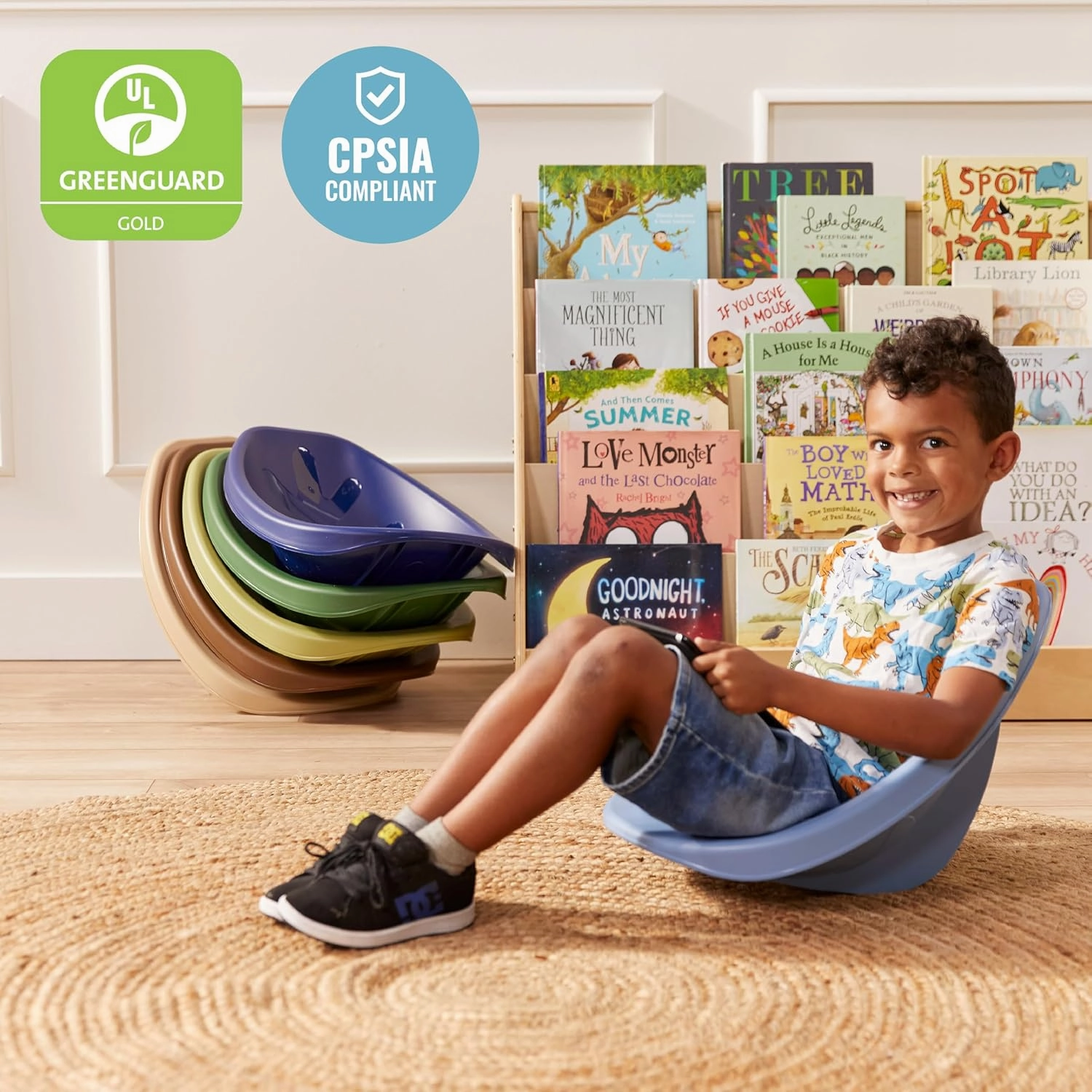 ECR4Kids Leaf Floor Seat, Rocker Chair, Earthtone, 6-Piece