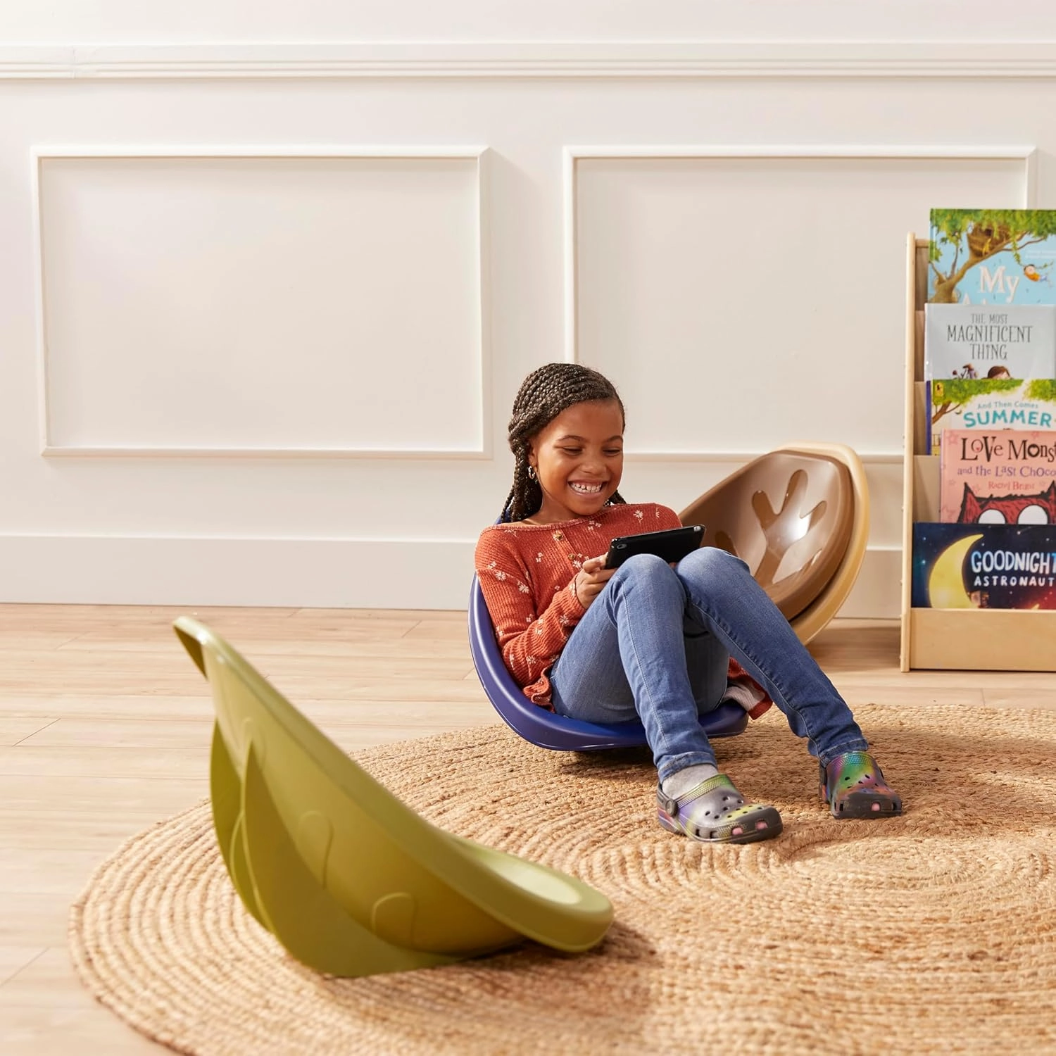 ECR4Kids Leaf Floor Seat, Rocker Chair, Earthtone, 6-Piece