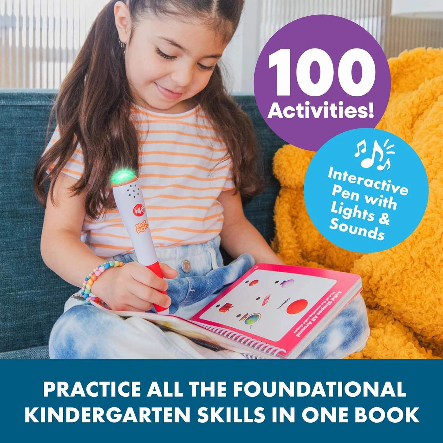 Educational Insights Hot Dots Kindergarten Essentials: Reading & Math Workbook - Kindergarten Workbooks with Interactive Pen, Homeschool Learning Books, Build Reading Fluency and Math Skills, Ages 5 