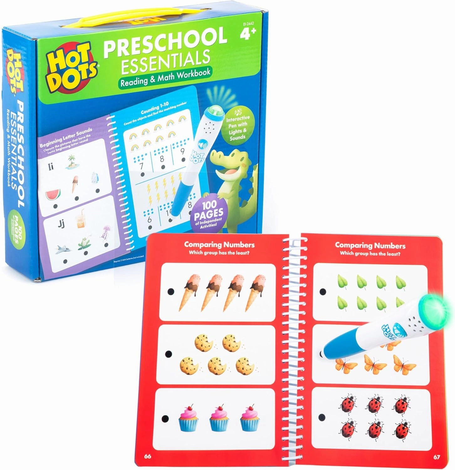 Educational Insights Hot Dots Preschool Essentials: Reading & Math Workbook - Preschool Workbooks with Interactive Pen, Homeschool Learning Books, Build Toddler Reading & Math Skills, Ages 4 