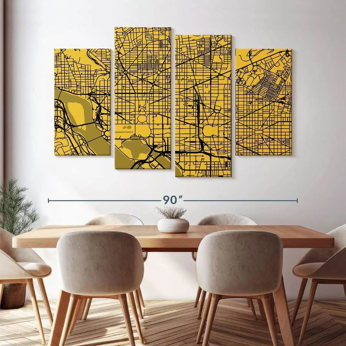 Elephant Stock - Washington Urban Roadway Map Wall Art - Horizontal Multi Panel Canvas - 4 Piece Living Room Wall Decor - Digital Art Urban Maps Multi Piece Wall Art - Yellow And Black Decor by Eugene Soloviev - 84" x 54"