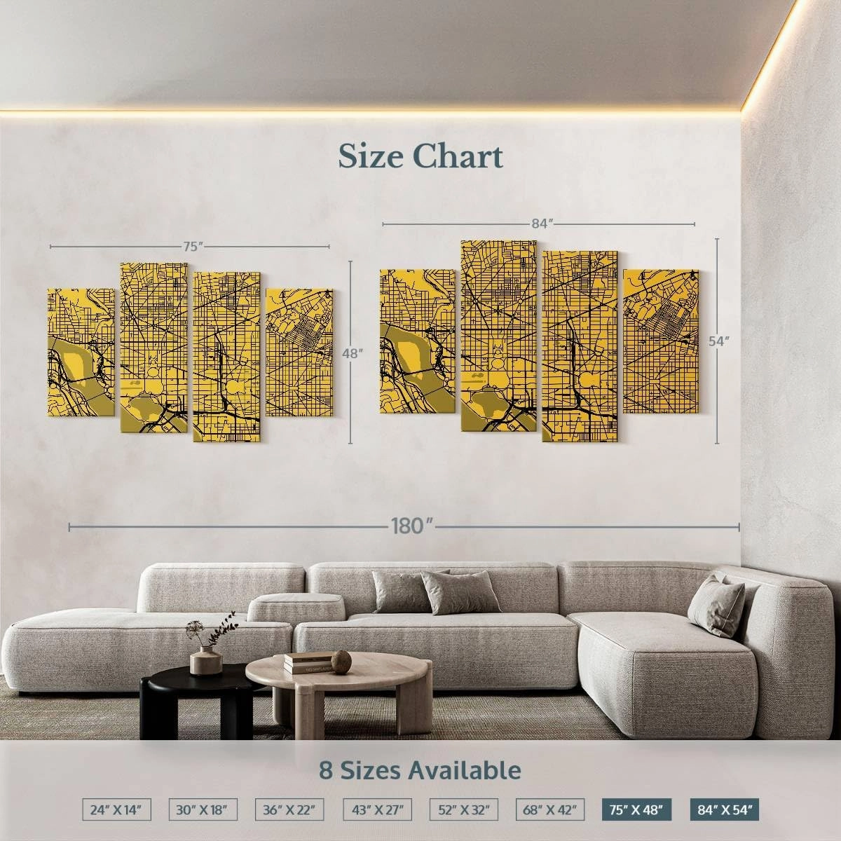 Elephant Stock - Washington Urban Roadway Map Wall Art - Horizontal Multi Panel Canvas - 4 Piece Living Room Wall Decor - Digital Art Urban Maps Multi Piece Wall Art - Yellow And Black Decor by Eugene Soloviev - 84" x 54"
