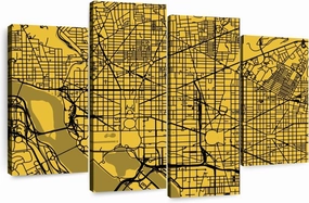 Elephant Stock - Washington Urban Roadway Map Wall Art - Horizontal Multi Panel Canvas - 4 Piece Living Room Wall Decor - Digital Art Urban Maps Multi Piece Wall Art - Yellow And Black Decor by Eugene Soloviev - 84" x 54"