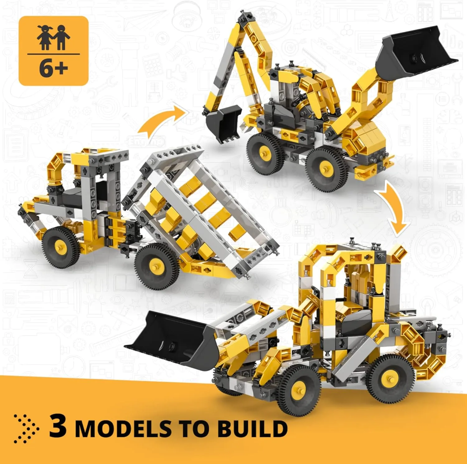 Engino Creative Builder- Wheeled Loader- 3-in-1, Educational Toys for Kids 6 , Engineering Kit for Young Inventors, STEM Projects, Gifts for Boys & Girls