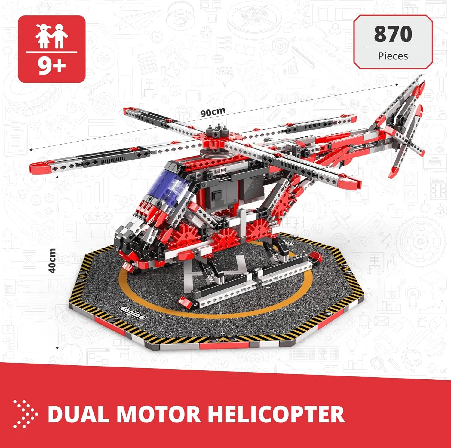 Engino | MEGA Builds: Dual Motor Helicopter Construction Toy, Building Kit for Kids 9 
