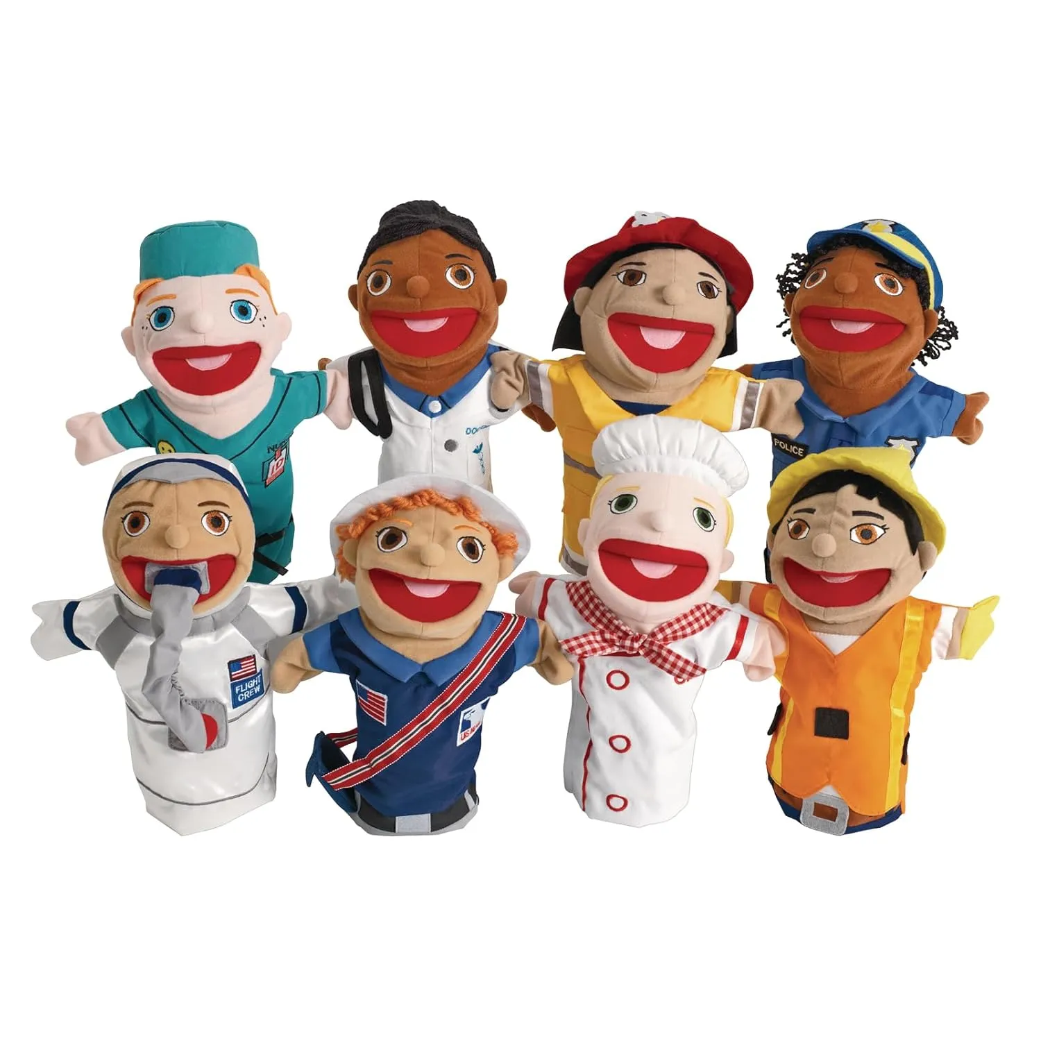 Excellerations Career Hand Puppet Set, Set of 8 Big-Mouth Puppets, Multicultural, 12.5 inches H, Kids Educational Toy