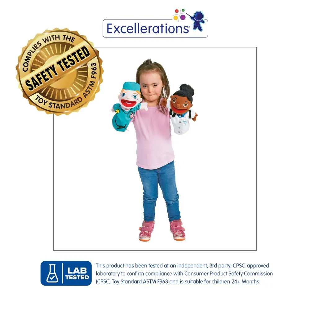 Excellerations Career Hand Puppet Set, Set of 8 Big-Mouth Puppets, Multicultural, 12.5 inches H, Kids Educational Toy