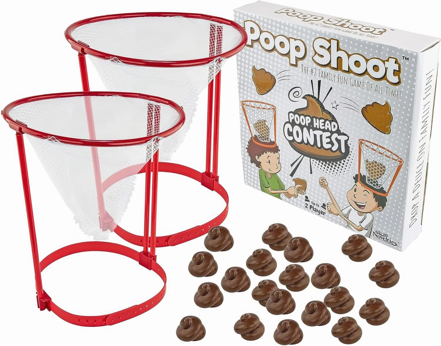 Fairly Odd Novelties Poop Shoot! Head Hoop Game – Hilarious Poop Emoji Toss Game for Family & Friends, Fun White Elephant Gag Gift