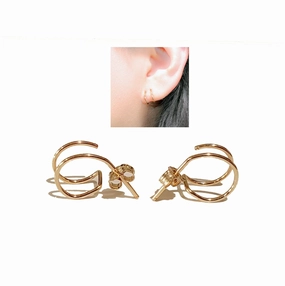 Fake Double Hoop Earrings for Single Pierced Ears in 14K Gold Filled, Rose Gold Filled or Solid Sterling Silver. Faux Double Mini Ear Huggie Hoops