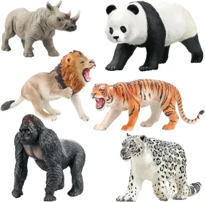 Fistone 6 PCS Jungle Safari Animal Figurines – Realistic Wild Animal Playset with Lion, Panda, and Tiger for Creative Play and Learning| Engaging Educational Toys for Kids Ages 3 