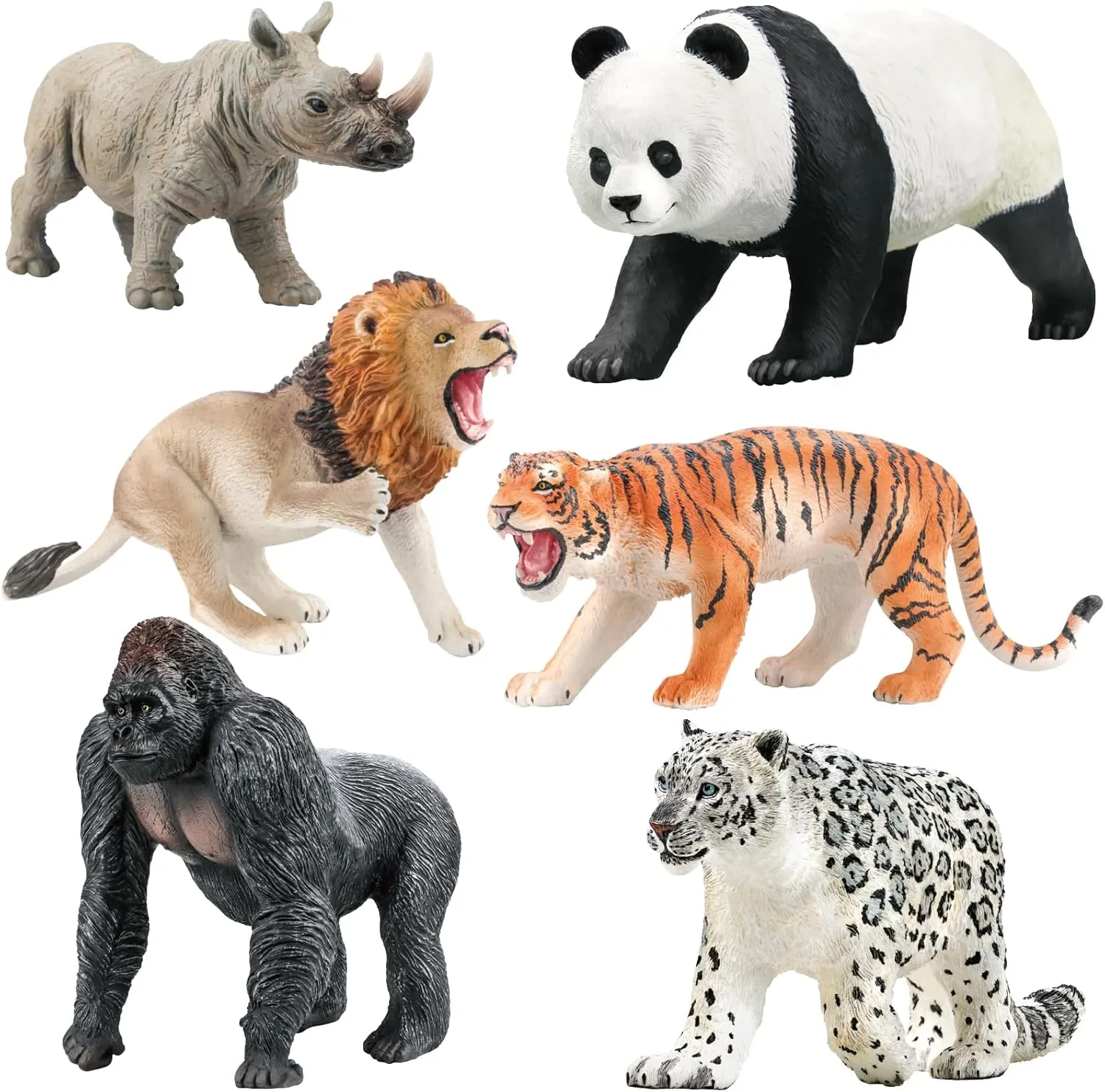 Fistone 6 PCS Jungle Safari Animal Figurines – Realistic Wild Animal Playset with Lion, Panda, and Tiger for Creative Play and Learning| Engaging Educational Toys for Kids Ages 3 