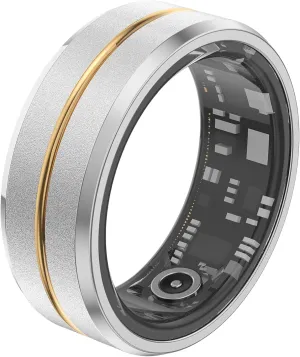 Fitness Tracker Smart Ring for Women & Men,Step Counter,Heart Rate Blood Oxygen Sleep Tracker Health Ring, No App Subscription Smart Rings Compatible with Smart Phone (Silver with Middle Gold, 12)