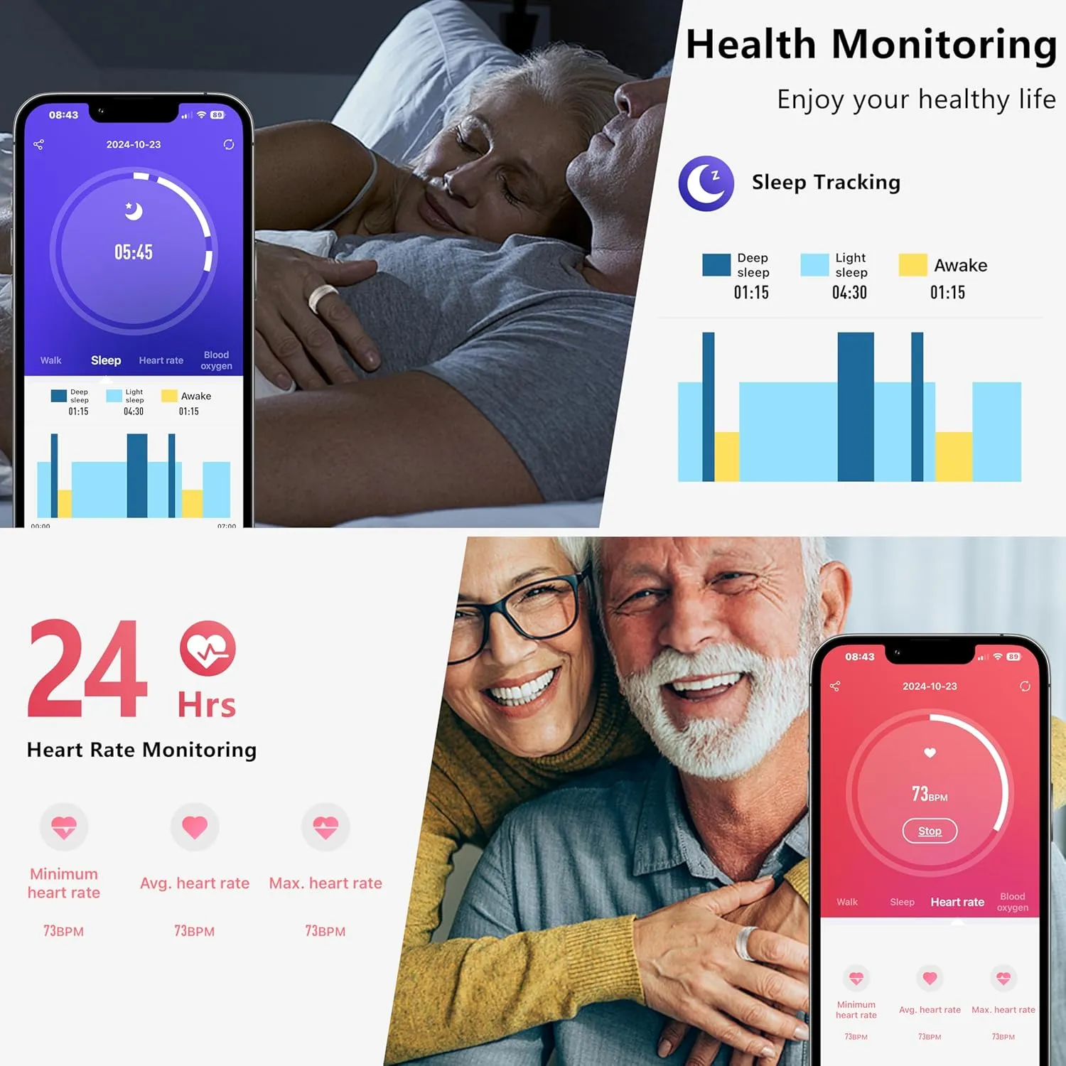Fitness Tracker Smart Ring for Women & Men,Step Counter,Heart Rate Blood Oxygen Sleep Tracker Health Ring, No App Subscription Smart Rings Compatible with Smart Phone (Silver with Middle Gold, 12)