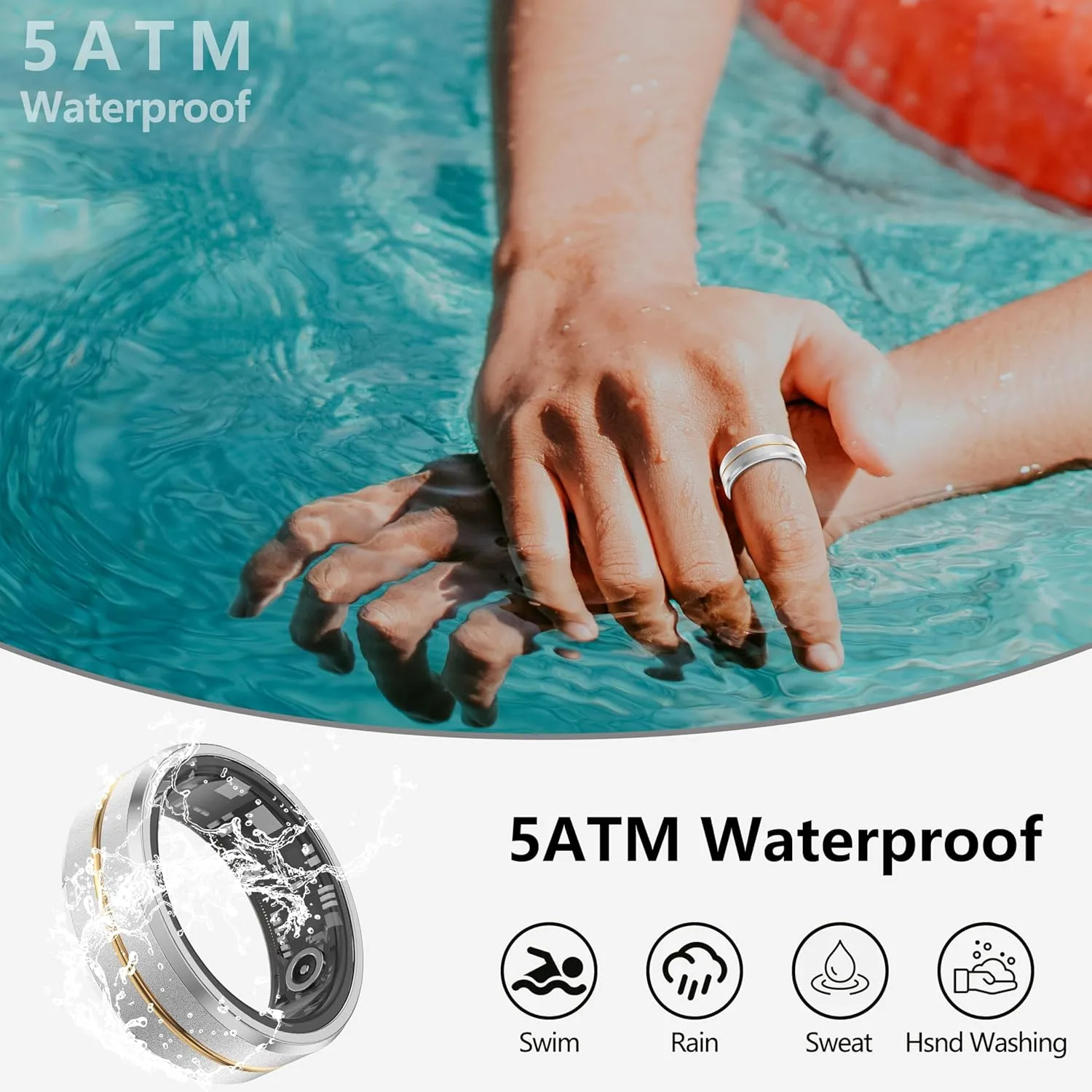 Fitness Tracker Smart Ring for Women & Men,Step Counter,Heart Rate Blood Oxygen Sleep Tracker Health Ring, No App Subscription Smart Rings Compatible with Smart Phone (Silver with Middle Gold, 12)