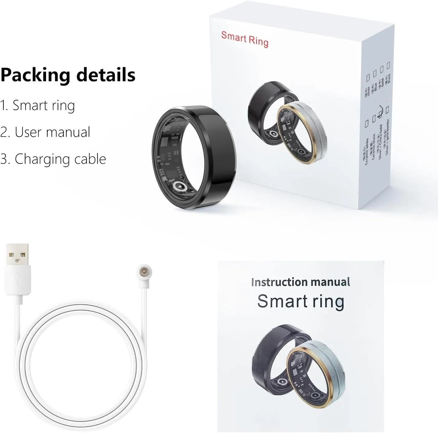 Fitness Tracker Smart Ring,Step Counter,Heart Rate Blood Oxygen Sleep Tracker Health Ring, 5ATM Waterproof Long Battery Life Smart Rings Compatible with iOS & Android (Black, US 11)