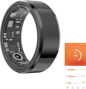 Fitness Tracker Smart Ring,Step Counter,Heart Rate Blood Oxygen Sleep Tracker Health Ring, 5ATM Waterproof Long Battery Life Smart Rings Compatible with iOS & Android (Black, US 11)