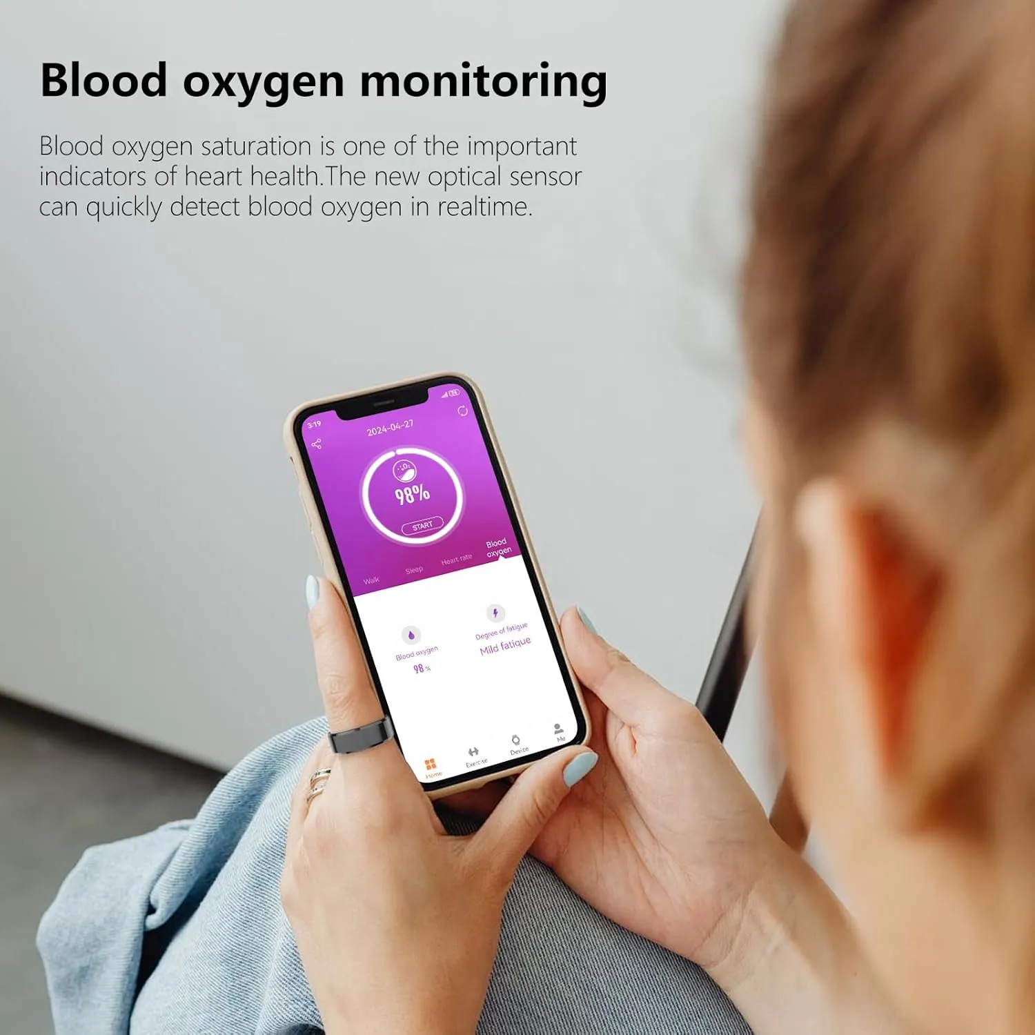 Fitness Tracker Smart Ring,Step Counter,Heart Rate Blood Oxygen Sleep Tracker Health Ring, 5ATM Waterproof Long Battery Life Smart Rings Compatible with iOS & Android (Black, US 11)