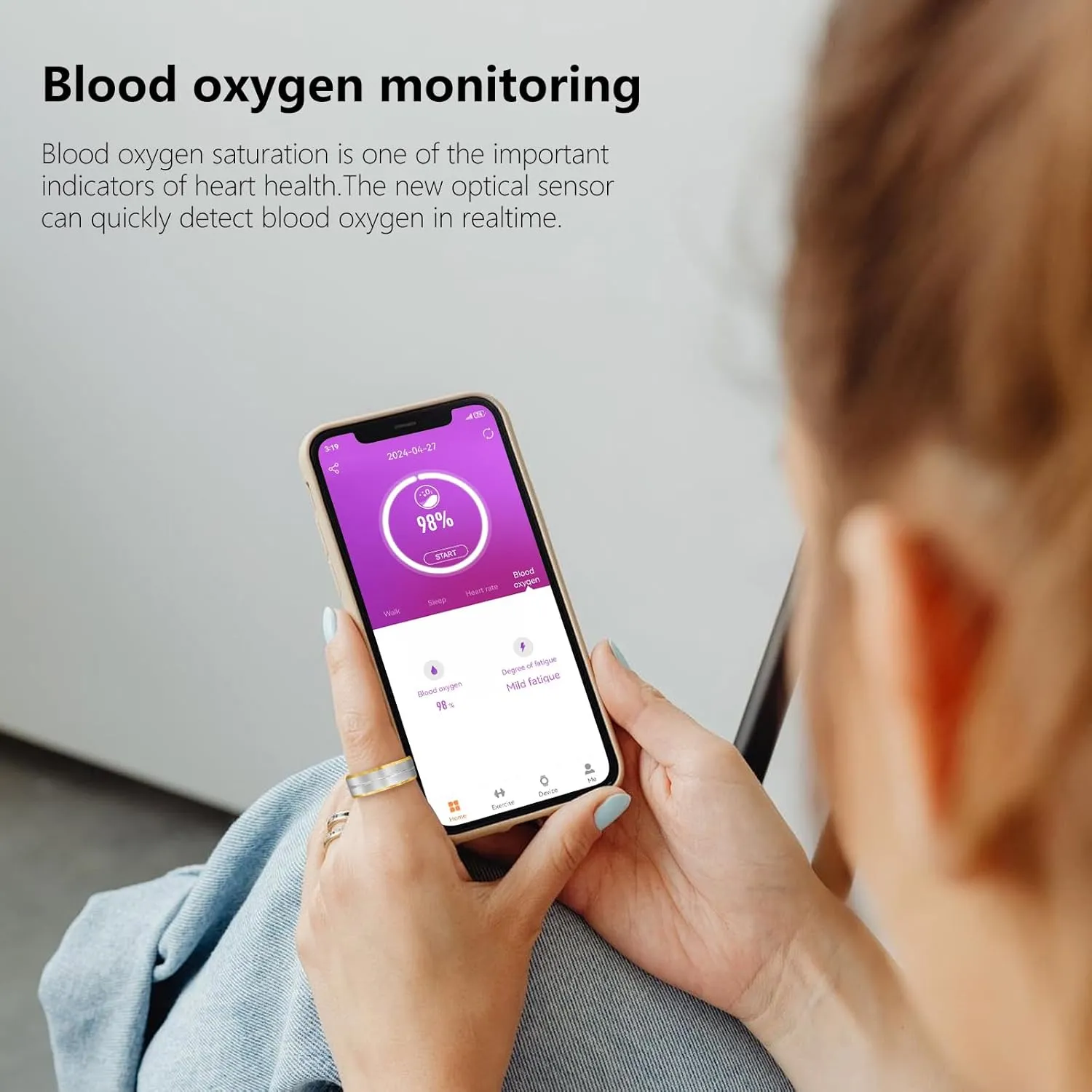 Fitness Tracker Smart Ring,Step Counter,Heart Rate Blood Oxygen Sleep Tracker Health Ring, 5ATM Waterproof Long Battery Life Smart Rings Compatible with iOS & Android (Silver with Side Gold, US 9)