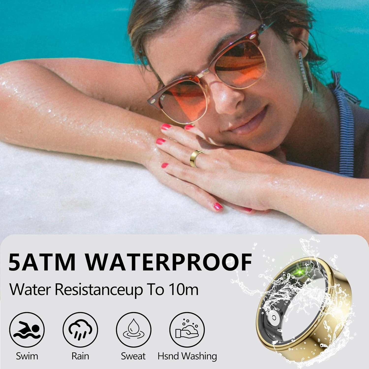 Fitness Tracker Smart Ring for Women & Men,Step Counter,Heart Rate Monitor Blood Oxygen Sleep Tracker, 5-7 Days Battery Life, Compatible with iOS & Android (Gold, 11)