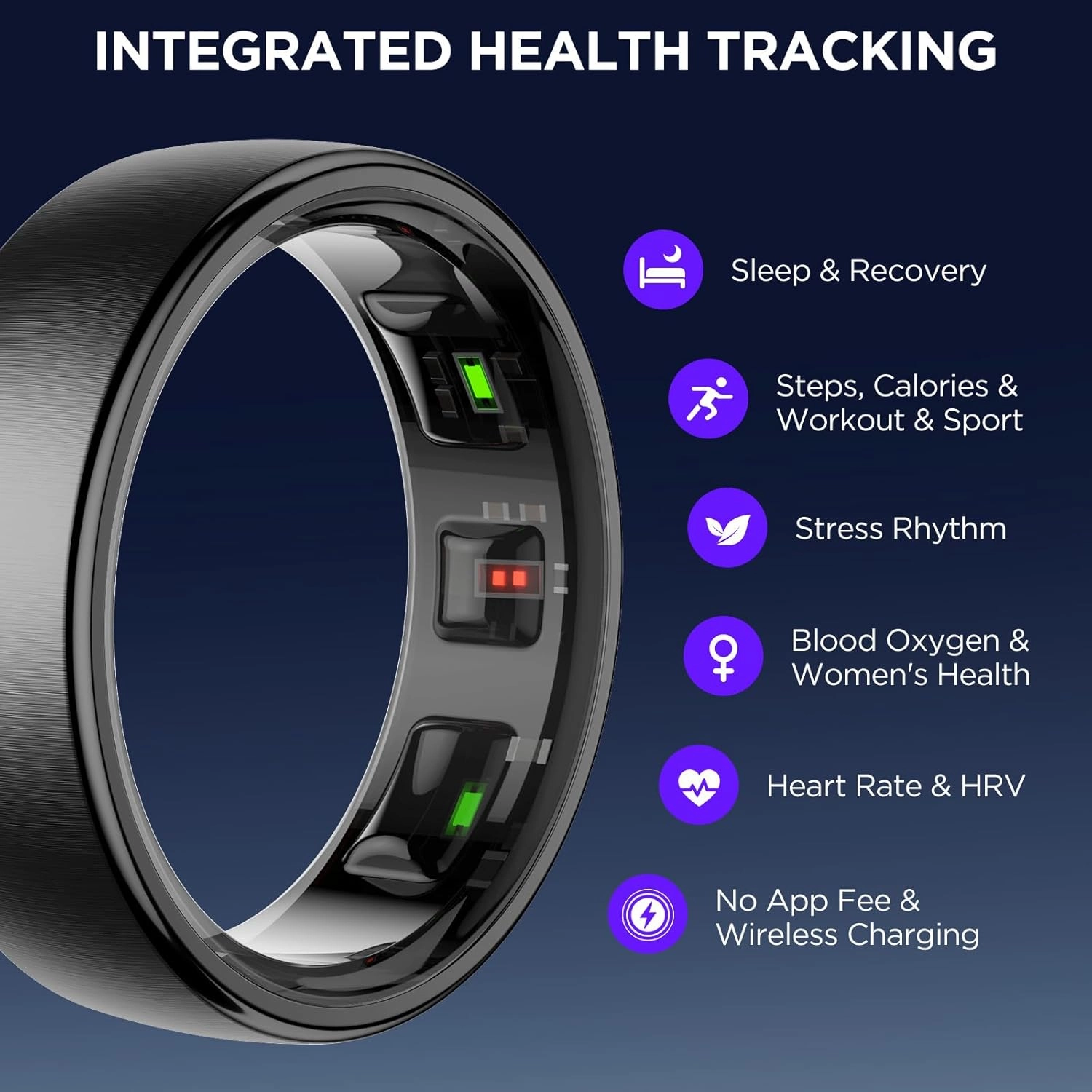 Fitness Tracker, Smart Ring for Women Men, Fitness Ring with Sleep Tracker, 24/7 Heart Rate Monitor, Health Activity Trackers, Step Counter,Calorie Pedometer,No Subscription,for iOS Android(Black,#9)