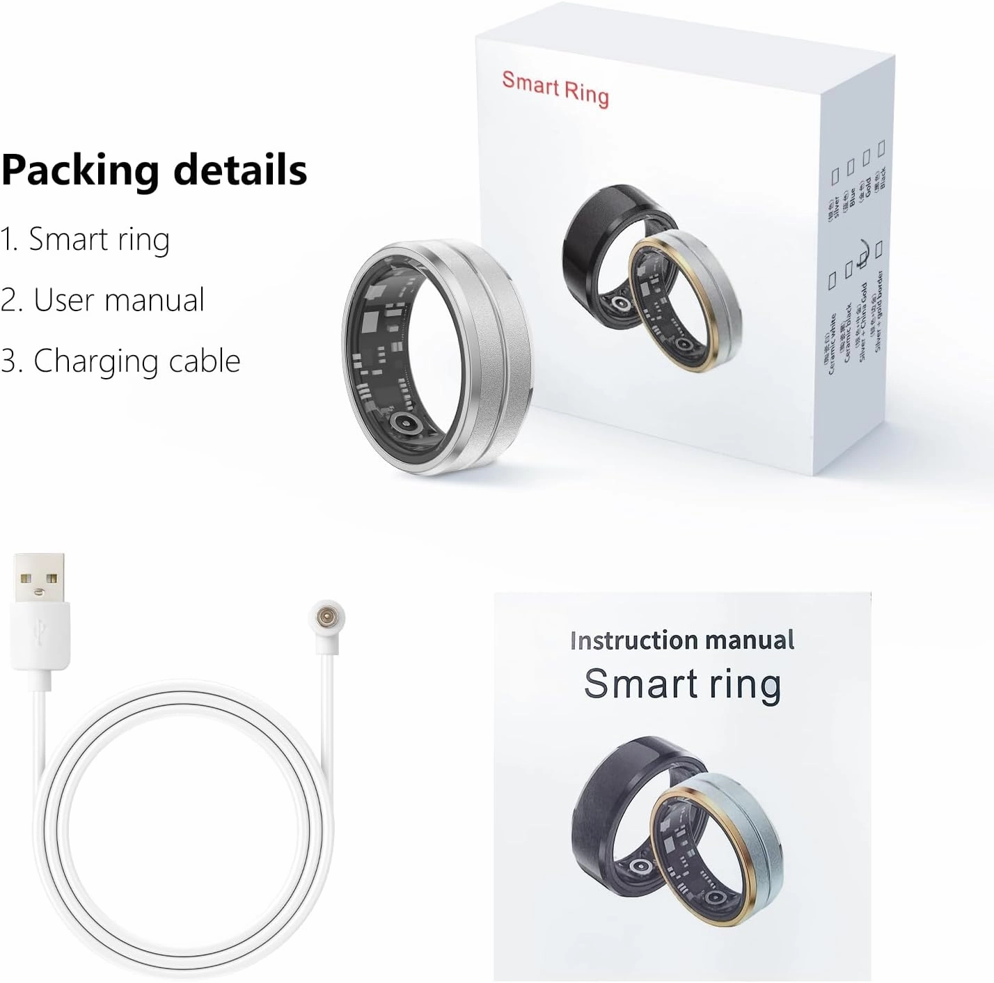 Fitness Tracker Smart Ring, Step Counter for Walking, Heart Rate Blood Oxygen Calorie Sleep Tracker Health Ring, IP68 Waterproof Design, Stainless Steel, 5-7 Days Battery Life, (Silver, US7)