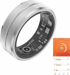 Fitness Tracker Smart Ring, Step Counter for Walking, Heart Rate Blood Oxygen Calorie Sleep Tracker Health Ring, IP68 Waterproof Design, Stainless Steel, 5-7 Days Battery Life, Silver (US 8)