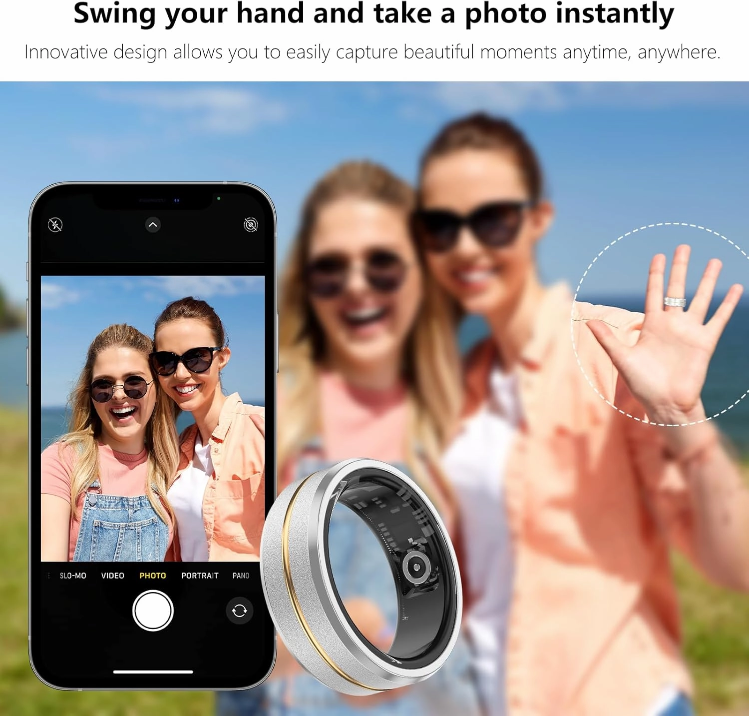 Fitness Tracker Smart Ring, Step Counter for Walking, Heart Rate Blood Oxygen Calorie Sleep Tracker Health Ring, IP68 Waterproof, Stainless Steel, 5-7 Days Battery Life (Silver   Middle Gold, US7)