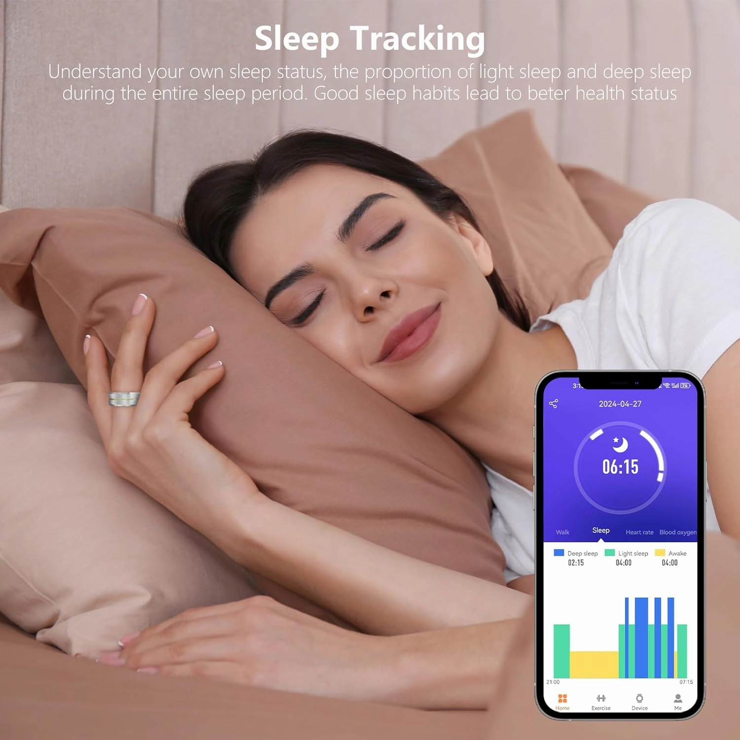 Fitness Tracker Smart Ring, Step Counter for Walking, Heart Rate Blood Oxygen Calorie Sleep Tracker Health Ring, IP68 Waterproof, Stainless Steel, 5-7 Days Battery Life (Silver   Middle Gold, US7)