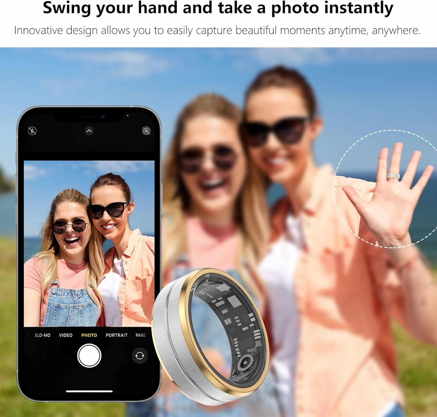 Fitness Tracker Smart Ring, Step Counter for Walking, Heart Rate Blood Oxygen Calorie Sleep Tracker Health Ring, Waterproof Design, Stainless Steel, 5-7 Days Battery Life (Silver   Side Gold, US9)