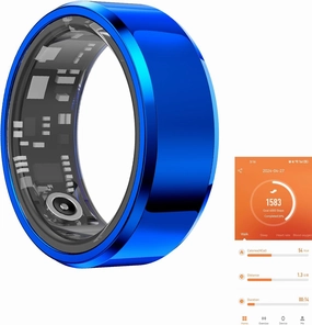 Fitness Tracker Smart Ring,Step Counter,Heart Rate Blood Oxygen Sleep Tracker Health Ring, 6ATM Waterproof Long Battery Life Smart Rings Compatible with iOS & Android （Blue US11）
