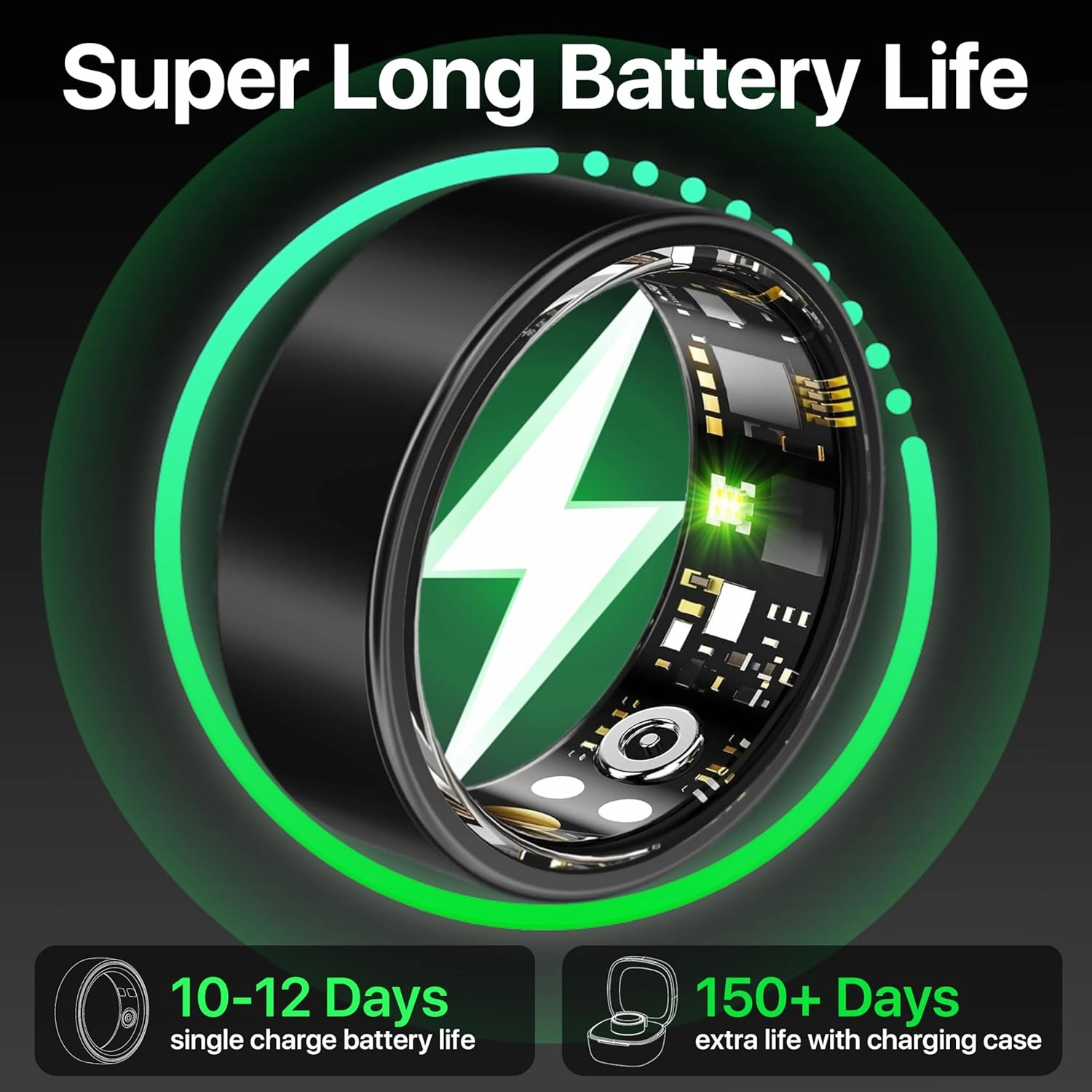 Fitness Tracker, Smart Rings Health Heart Rate Ring with Blood Oxygen, Blood Pressure, Sleep Tracker, Step Tracker, No Subscription Fee, Gesture Control, IP68 Waterproof Health Fitness Ring