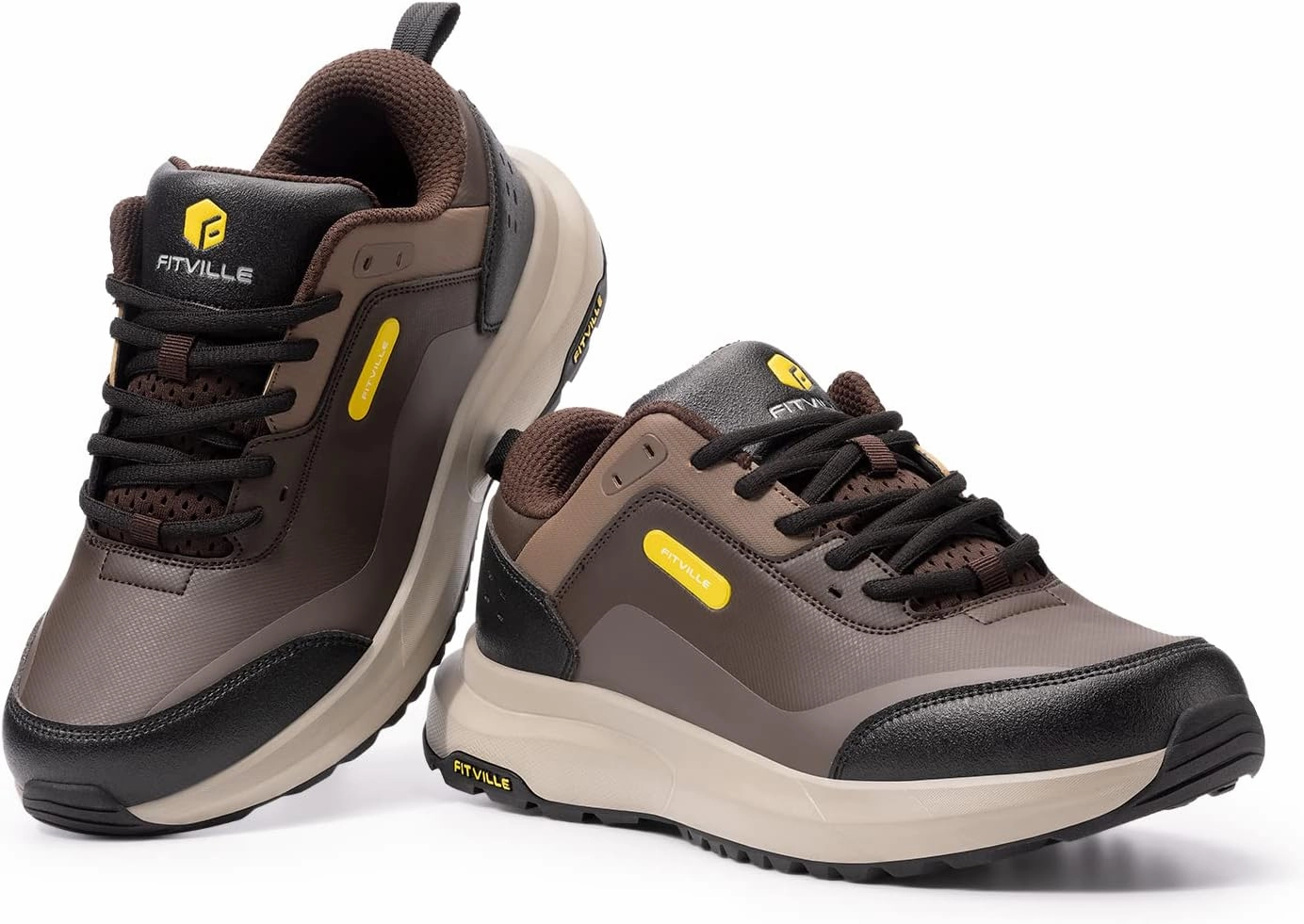 FitVille Men's Extra Wide Hiking Shoes Outdoor Walking Shoes Low-top Waterproof Work Shoes Soft Toe with Arch Support for Heel Pain Relief - Rugged Core