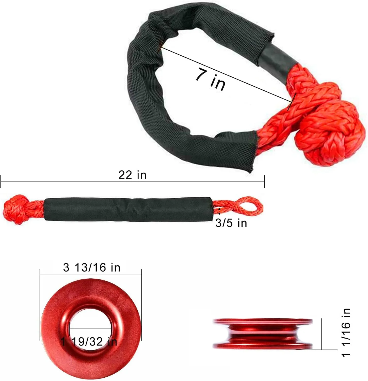 FizLig 41000 lb Recovery Ring for Winch Snatch - Heavy Duty Synthetic Rope Soft Shackle, Off-Road Truck SUV ATV UTV 4x4 Vehicle Recovery Accessories (Red)