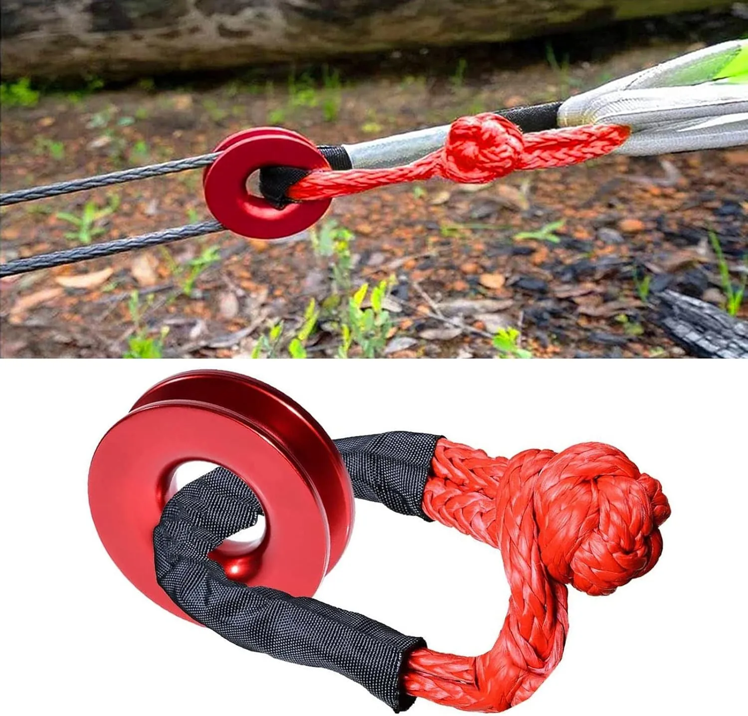 FizLig 41000 lb Recovery Ring for Winch Snatch - Heavy Duty Synthetic Rope Soft Shackle, Off-Road Truck SUV ATV UTV 4x4 Vehicle Recovery Accessories (Red)