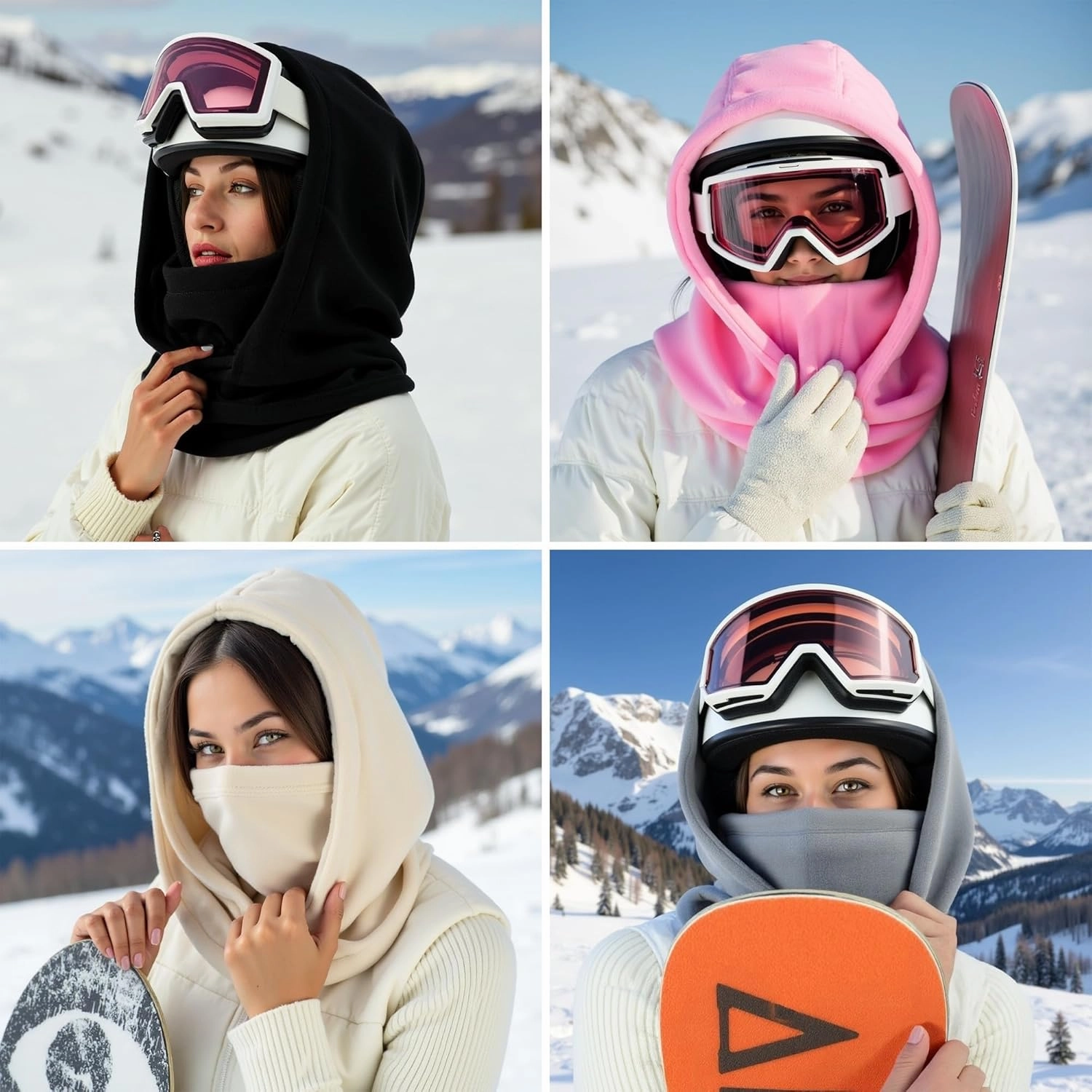 Fleece Balaclava Over Helmet - Warm Helmet Ninja Hood - Snowboard Hooded Hat Neck Gaiter Ski Mask