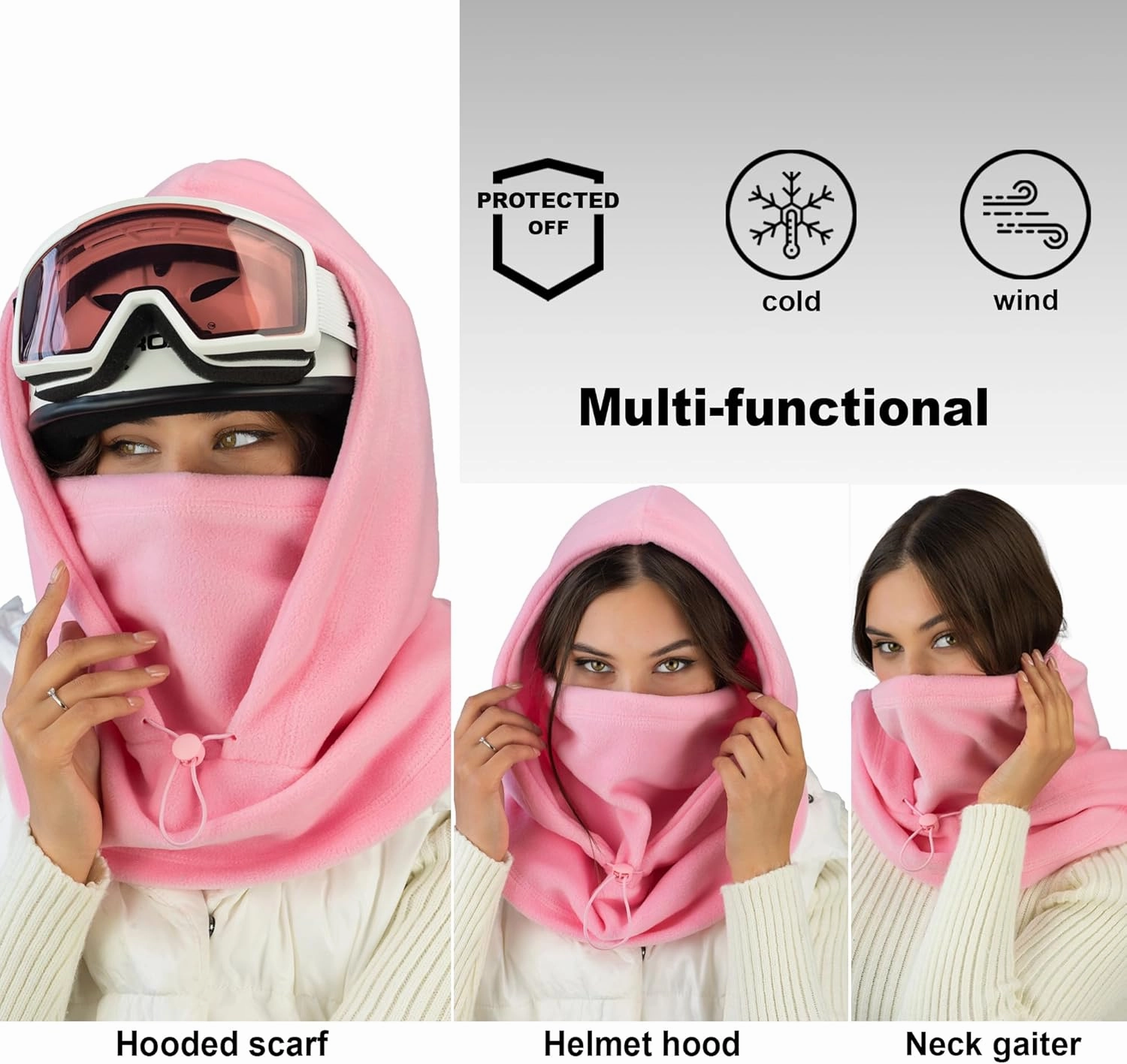 Fleece Balaclava Over Helmet - Warm Helmet Ninja Hood - Snowboard Hooded Hat Neck Gaiter Ski Mask