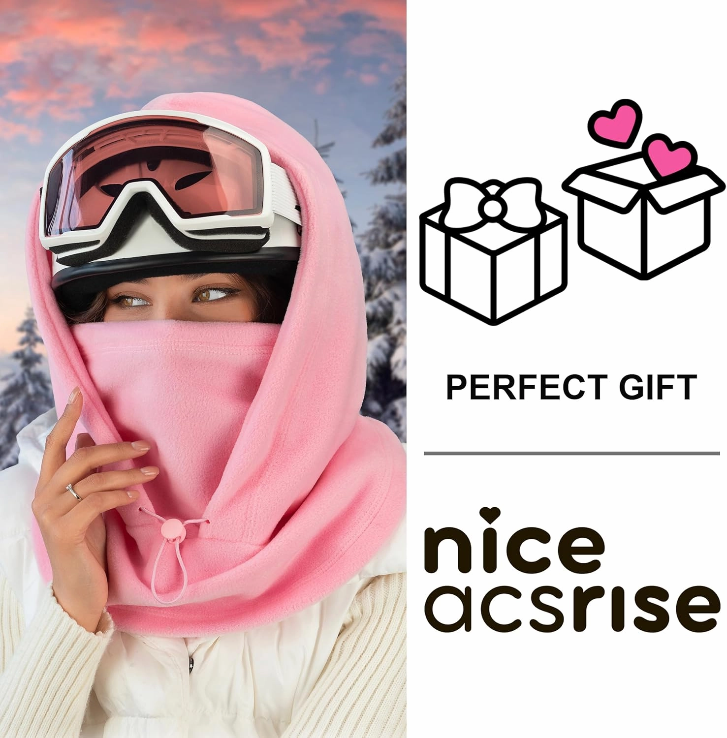 Fleece Balaclava Over Helmet - Warm Helmet Ninja Hood - Snowboard Hooded Hat Neck Gaiter Ski Mask