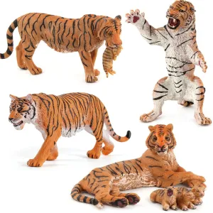 FLORMOON Animal Figures 4pcs Realistic Tiger Action Model Science Project, Learning Educational Toys, Birthday Gift, Cake Topper for Kids