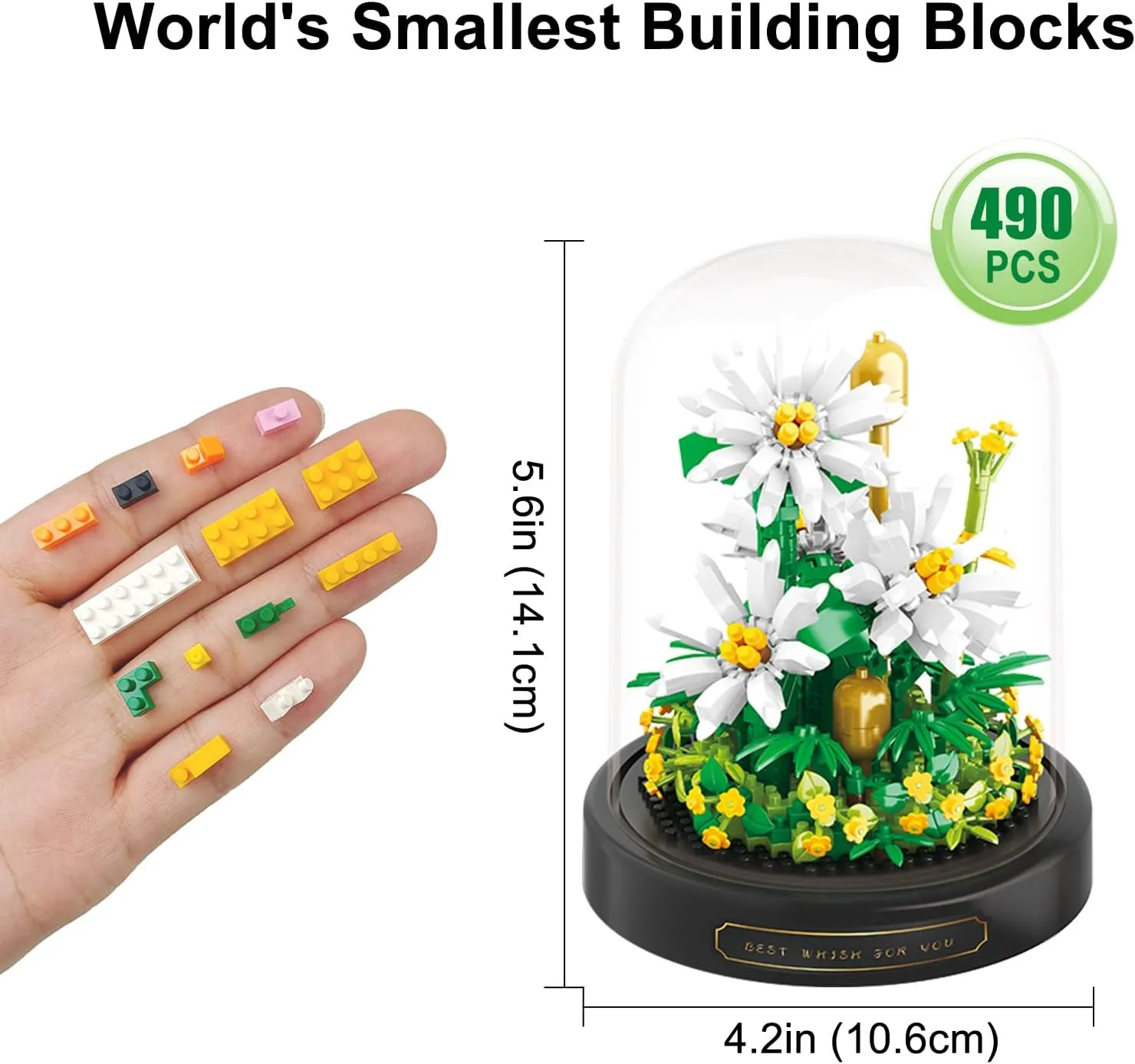 Flower Bouquets Building Toys - 490 PCS Little Daisy Micro Building Blocks Kit with Dust Cover, Preserved Flower Home Decor Christmas New Year Birthday Great Gift for Mom/Lover/Women