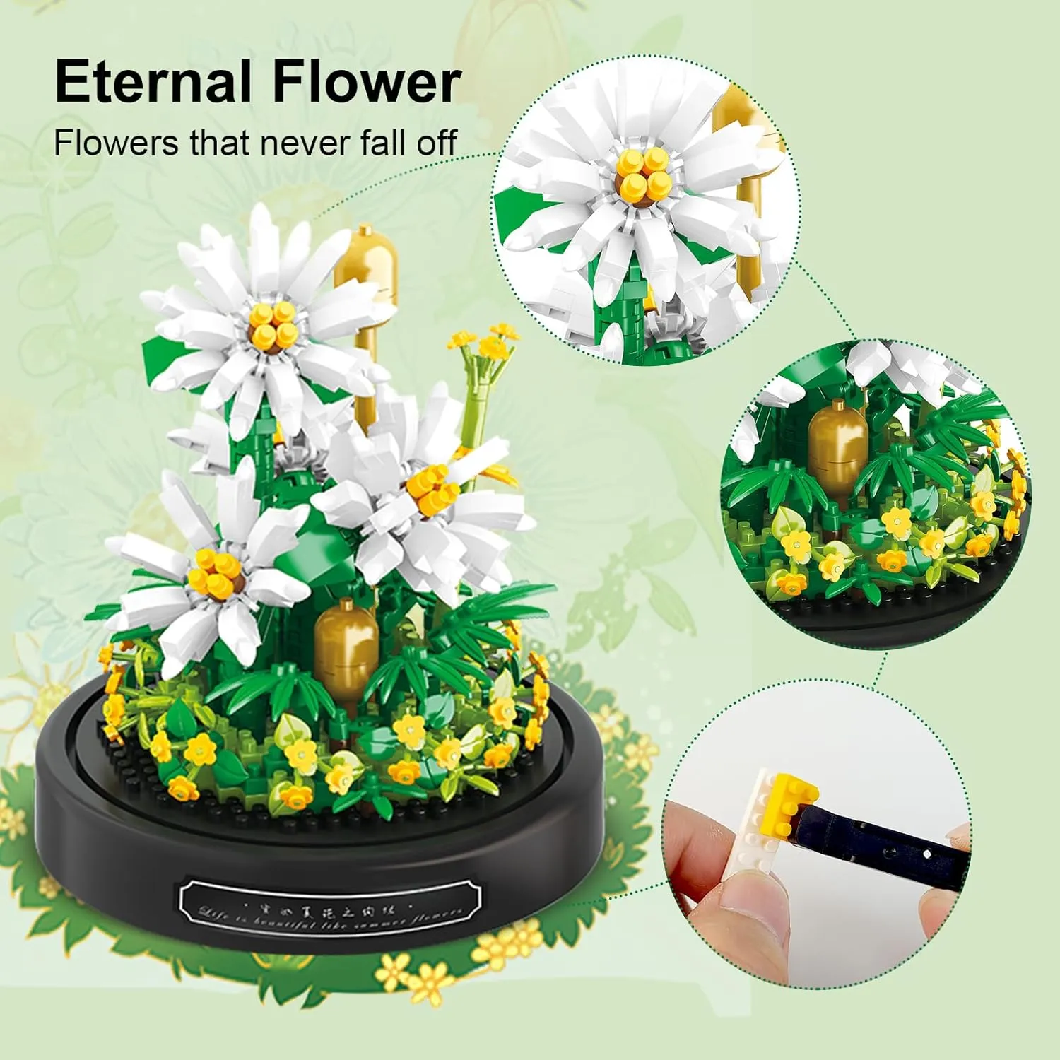 Flower Bouquets Building Toys - 490 PCS Little Daisy Micro Building Blocks Kit with Dust Cover, Preserved Flower Home Decor Christmas New Year Birthday Great Gift for Mom/Lover/Women