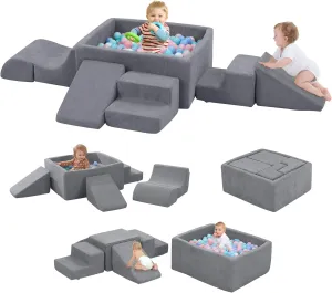 Foam Climbing Toys for Toddlers with Large Ball Pit, Foam Climbing Blocks, Soft Play Climb and Crawl Activity Playset, Toddler Play Crawling Climbing Sliding Indoor(Excluding Balls)