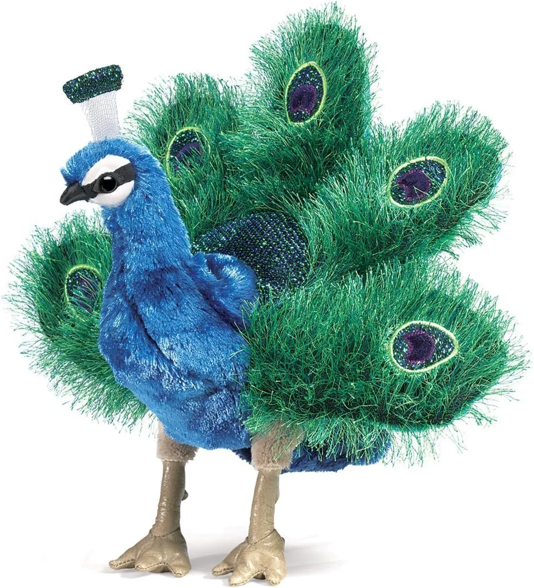 Folkmanis Small Peacock Hand Puppet, Blue; Green, Gold