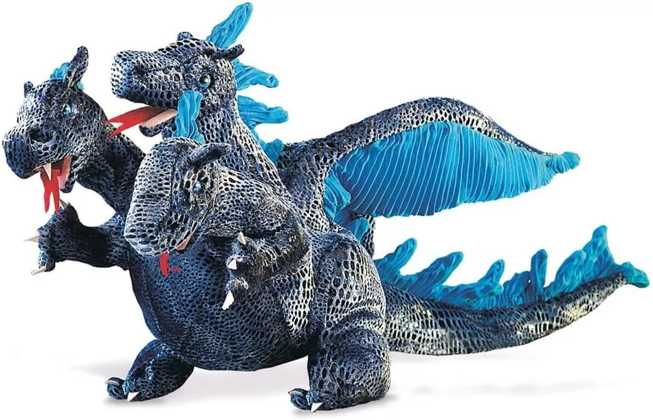 Folkmanis Three-Headed Blue Dragon Hand Puppet