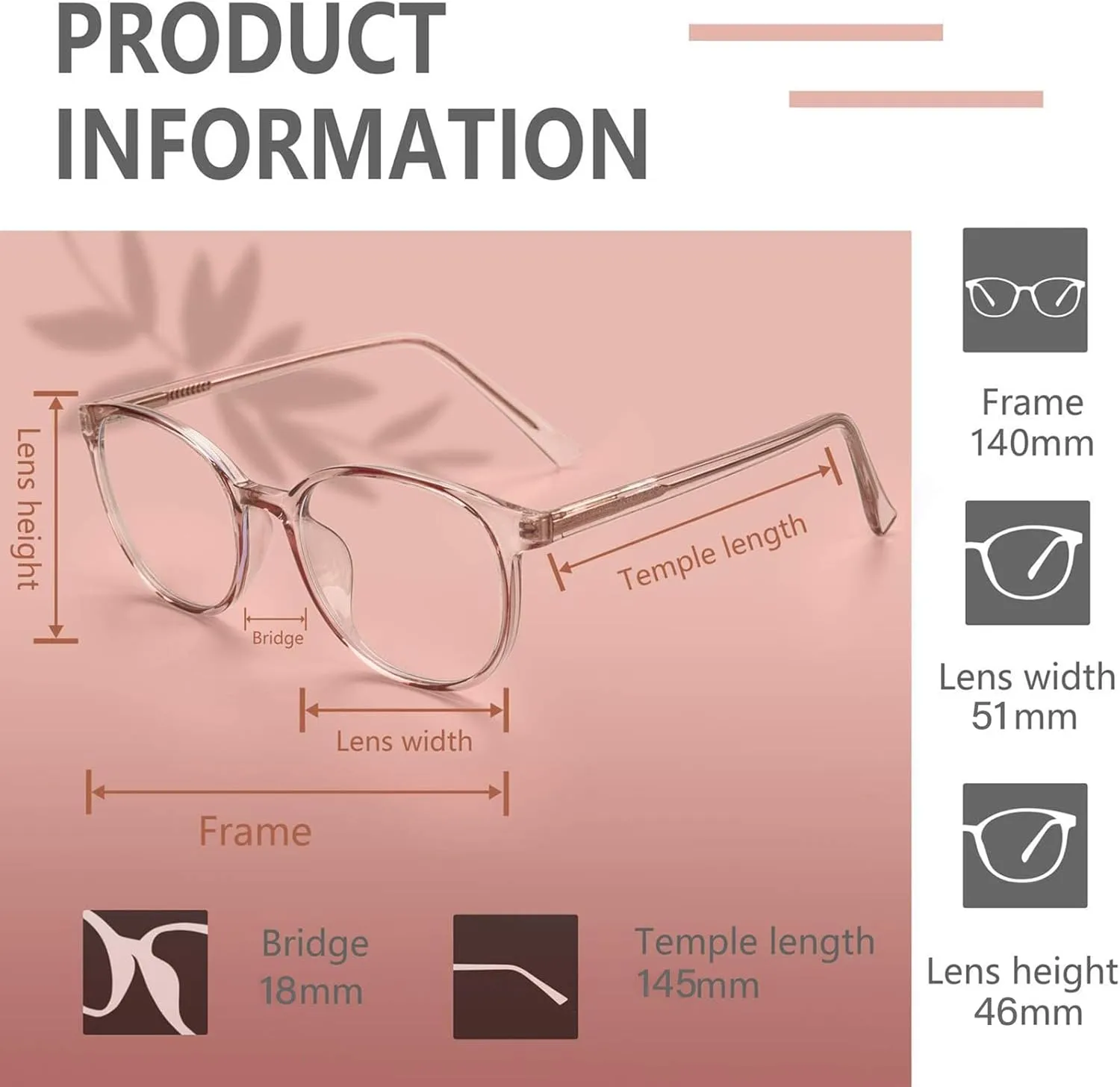 FONHCOO Blue Light Blocking Glasses Women Men Computer Eyeglasses,TR90 Fashion Round Transparent Anti Blue Light Glasses with Anti Eyestrain & UV Glare for Gaming & Reading (Flesh Pink)